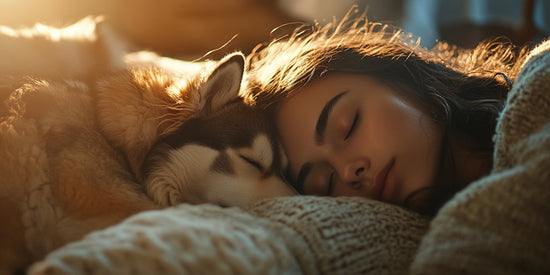 Urns for Dogs: Woman and dog sleeping peacefully