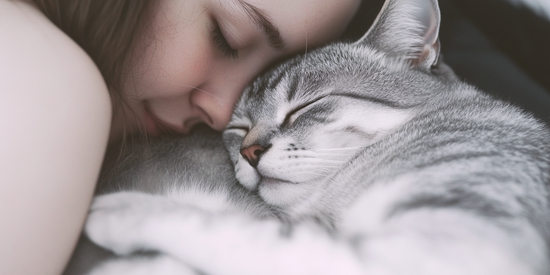 Pet loss: Woman cuddling with cat