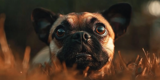 Dog ashes: Pug outside looking into camera